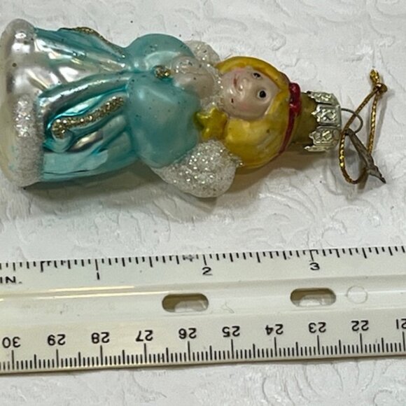 VTG Christmas Angel Hand Blown Glass Glitter Holiday Tree Ornament 1.75"x3.25" - Picture 6 of 11